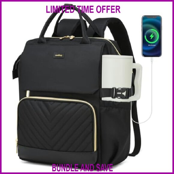 Large 17.3in Laptop Backpack USB Charger Water Bottle Holder Travel - Picture 2 of 7